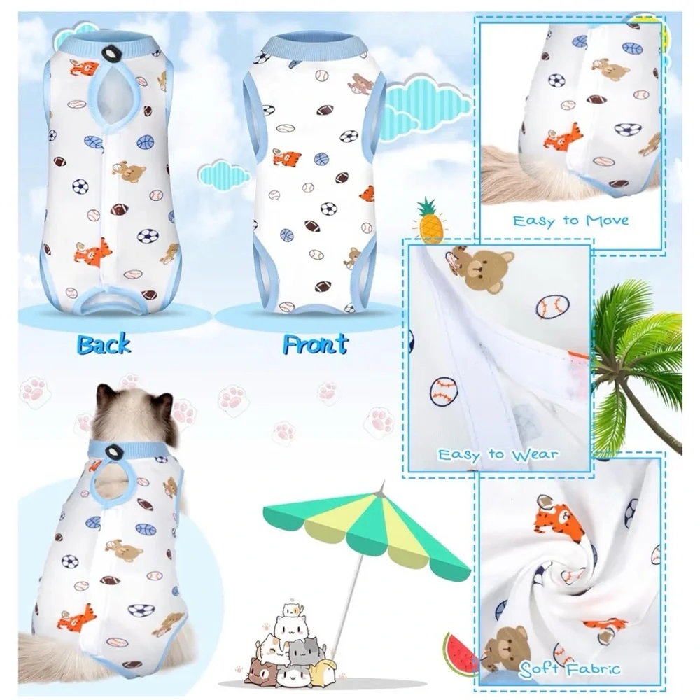 Kacctyen 6 Set Cat Recovery Suit After Surgery Female and Male Cat Size Small